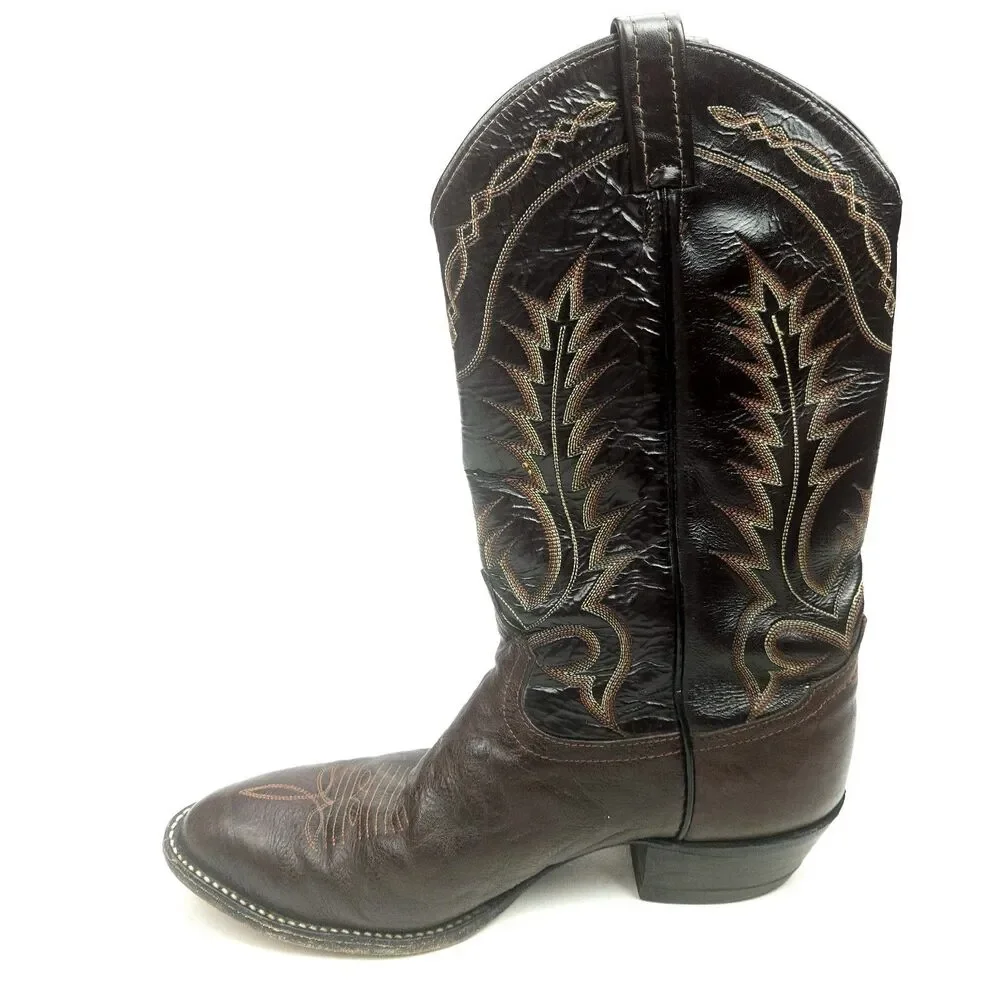 Vintage Tony Lama 6703 Men's 10 D Cowboy Western Boots Brown Black Leather